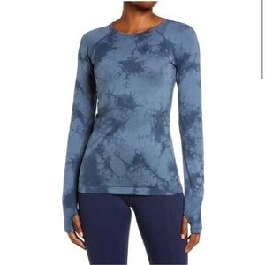 Zella tie-dye blue Seamless Wick It Long Sleeve Top S
